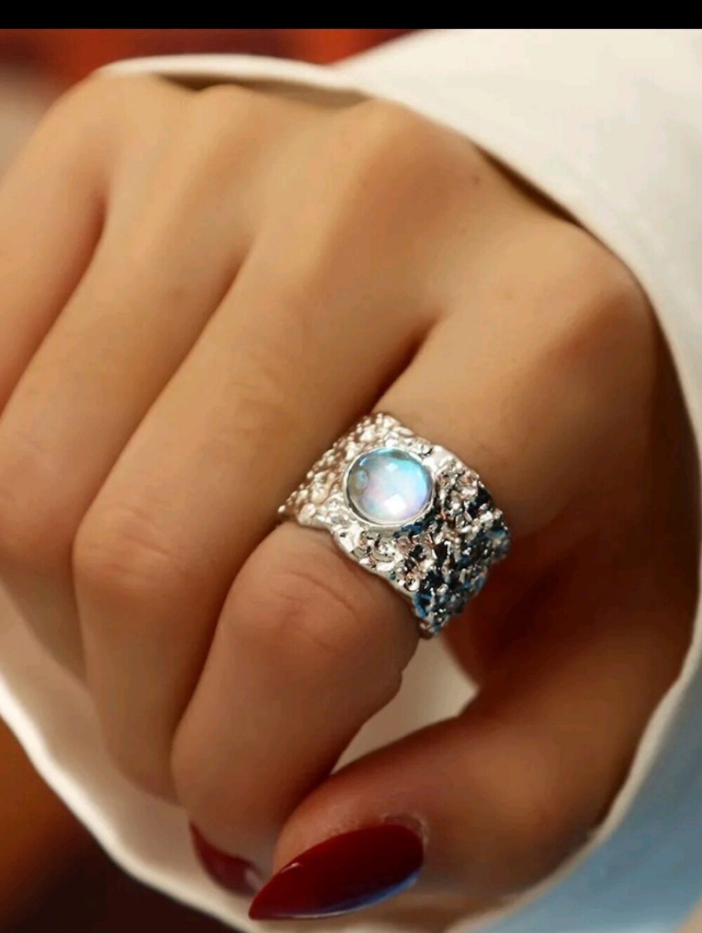 Crystal Cat's Eye Oil Drip Band Ring